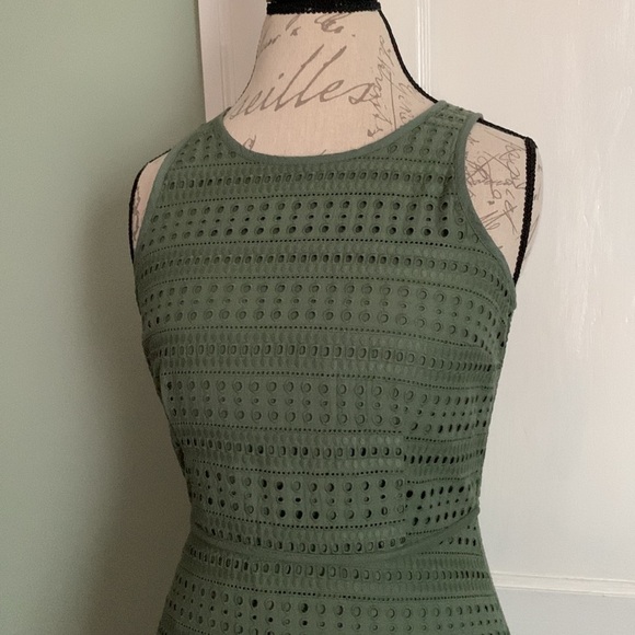 Gap Sleeveless Yoked Eyelet Fit and Flare Dress - Cool Olive - Picture 3 of 15